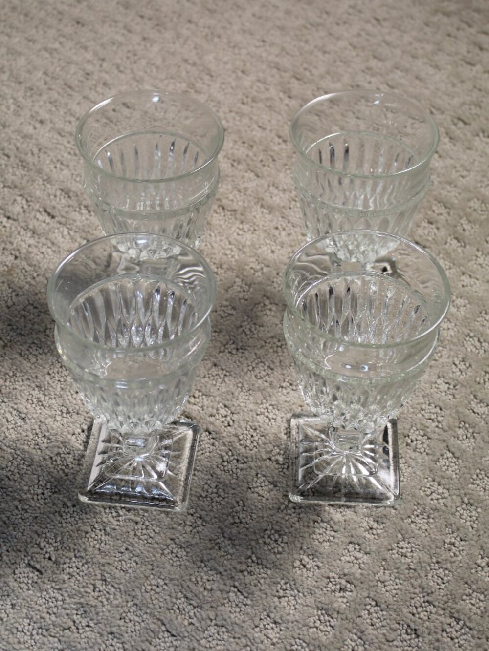 Set Of 4 Vintage Indiana Glass Mt. Vernon 6" Clear Glass Square Footed Goblet